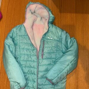 Teal Blue & Pastel Pink and Purple Reversible Eddie Bauer Puffer Jacket